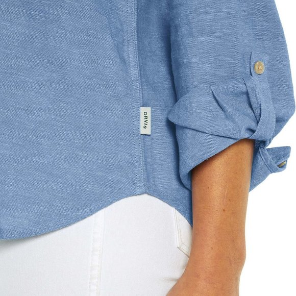 NWT Orvis Women's Soft Lightweight Linen Blend Long Sleeve Top Button Up Shirt - Picture 2 of 8